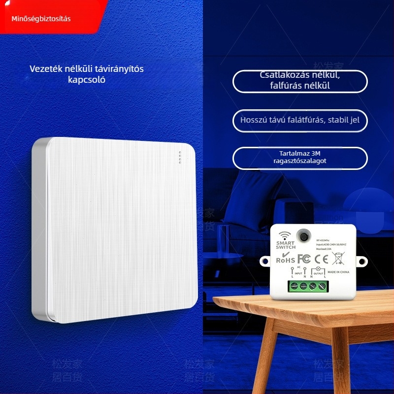 Vezeték nélküli távirányítós kapcsoló, kettős vezérlés, 86-os panel, 220V