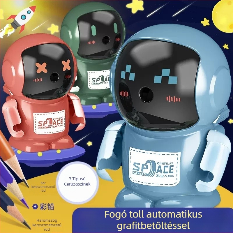 Kézi, többfunkciós ceruzahegyező robotos dizájnnal, CHANGLI, modellek 450/515/402/403/404/405, műanyag ház, tömeg 173 g