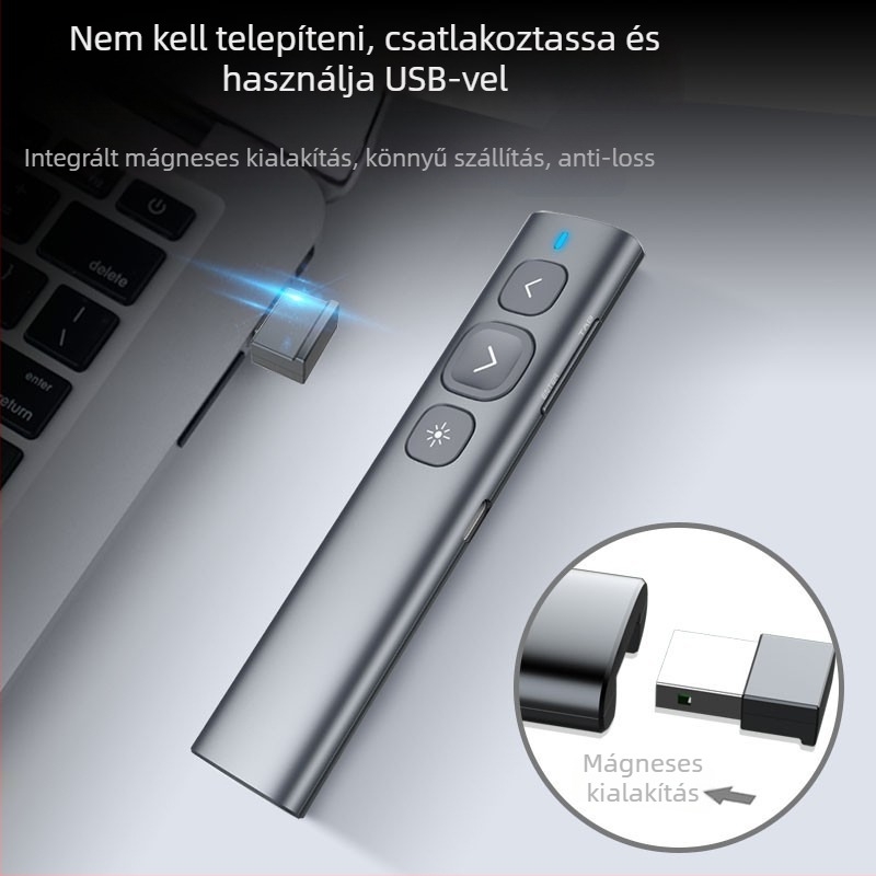 N95 PPT oldalfordító toll laser pointerrel, távirányítóval, újratölthető lítium akkumulátorral, projektoros elektronikus mutató