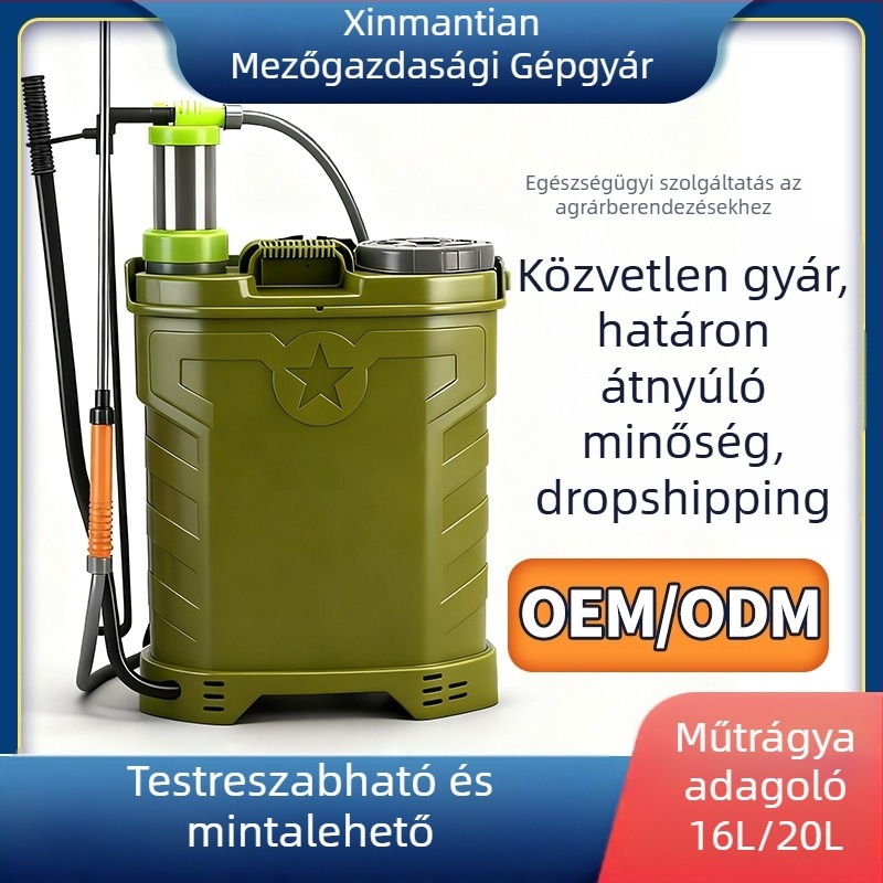 Xinmantian hátizsákos permetező növényvédelemre, kézi permetező 2 fúvóka, méretek 380×210×490 mm, növényvédelmi használatra