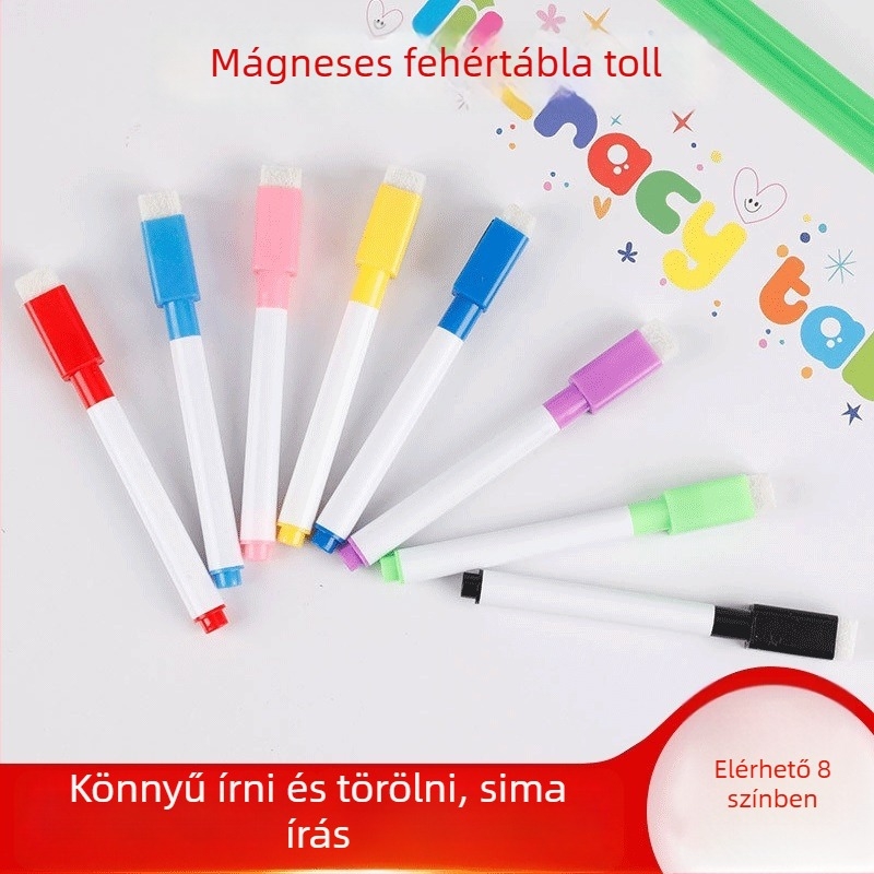 Xiaguang Fehér táblához tartozó kiegészítő készlet – 8 színes toll, 2 mágneses szegező, 2 akasztó, 1 radír; egyoldalas, fém panel