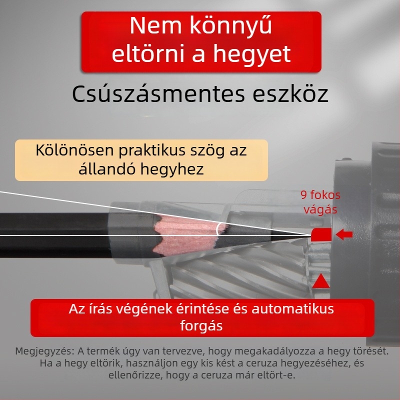 Ceruzahegyező — kézi működtetésű, ABS anyagból, penge hossza 2,1 cm, penge szöge 60°, geometriai forma