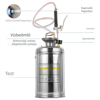 Kézi permetező rozsdamentes acélból, kapacitás 8L/10L/12L/16L, kertészeti és mezőgazdasági felhasználásra