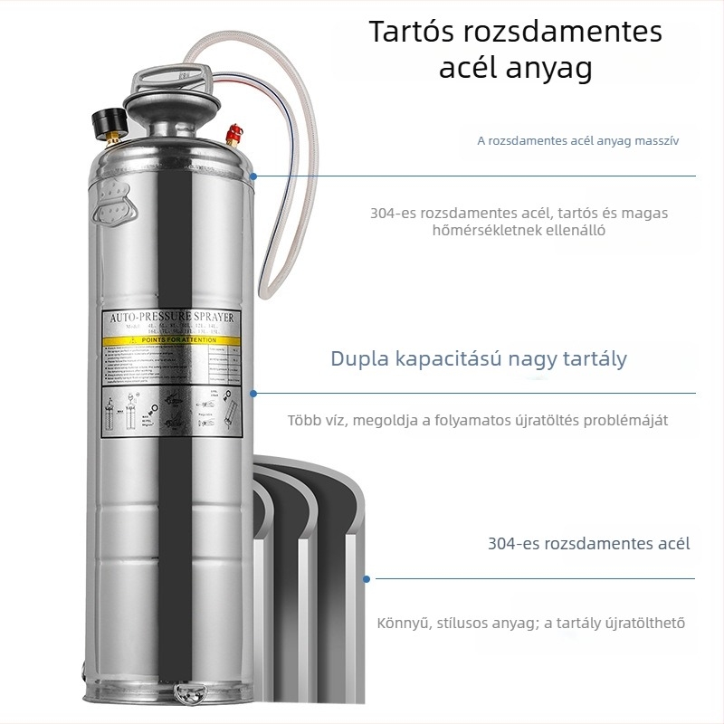 Kézi permetező rozsdamentes acélból, kapacitás 8L/10L/12L/16L, kertészeti és mezőgazdasági felhasználásra