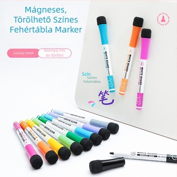 Mágneses fehér tábla marker készlet, ecsetes vég, víz alapú, törölhető, vonalvastagság 2,0 mm