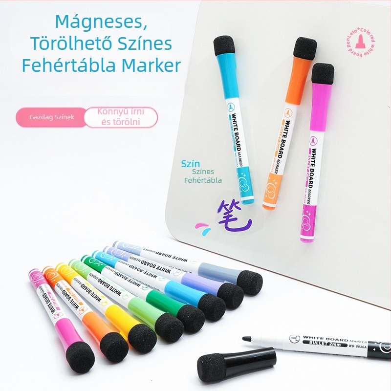 Mágneses fehér tábla marker készlet, ecsetes vég, víz alapú, törölhető, vonalvastagság 2,0 mm