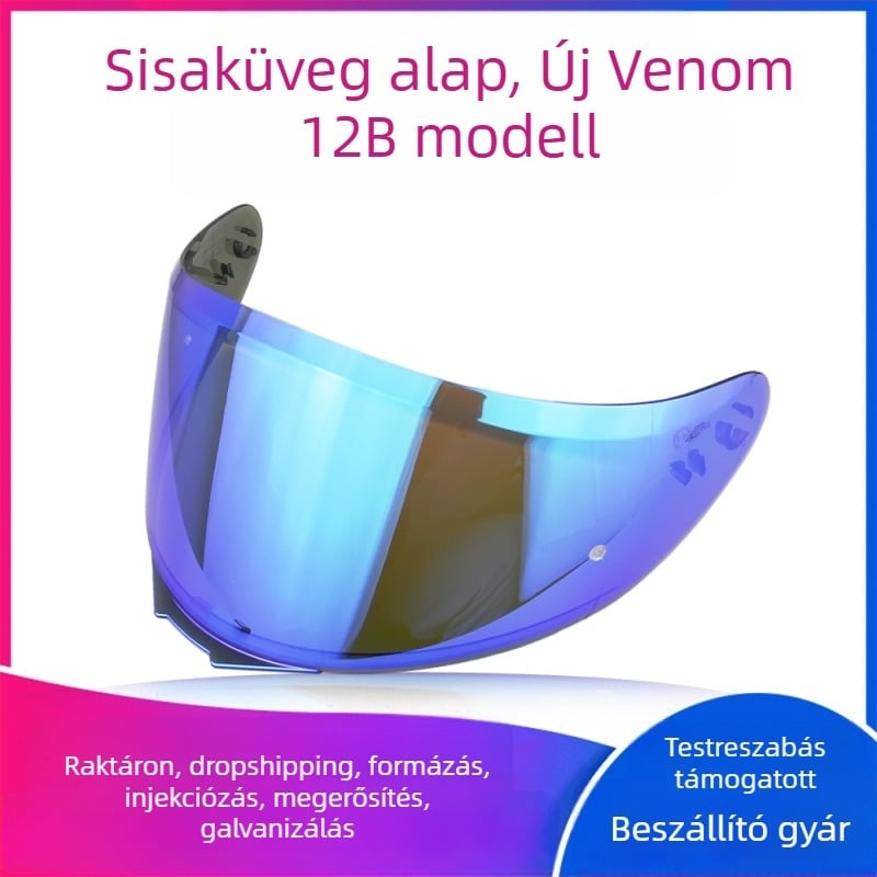 V12b sisaküveg teljes arcú sisakhoz – UV védelem, napsütés elleni védelem és eső elleni védelem; PC anyag