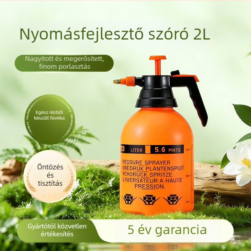 2L-es öntöző- és permetező palack háztartási kerthez, légnyomású permetező, kézi pumpa, forgó fejű fúvóka