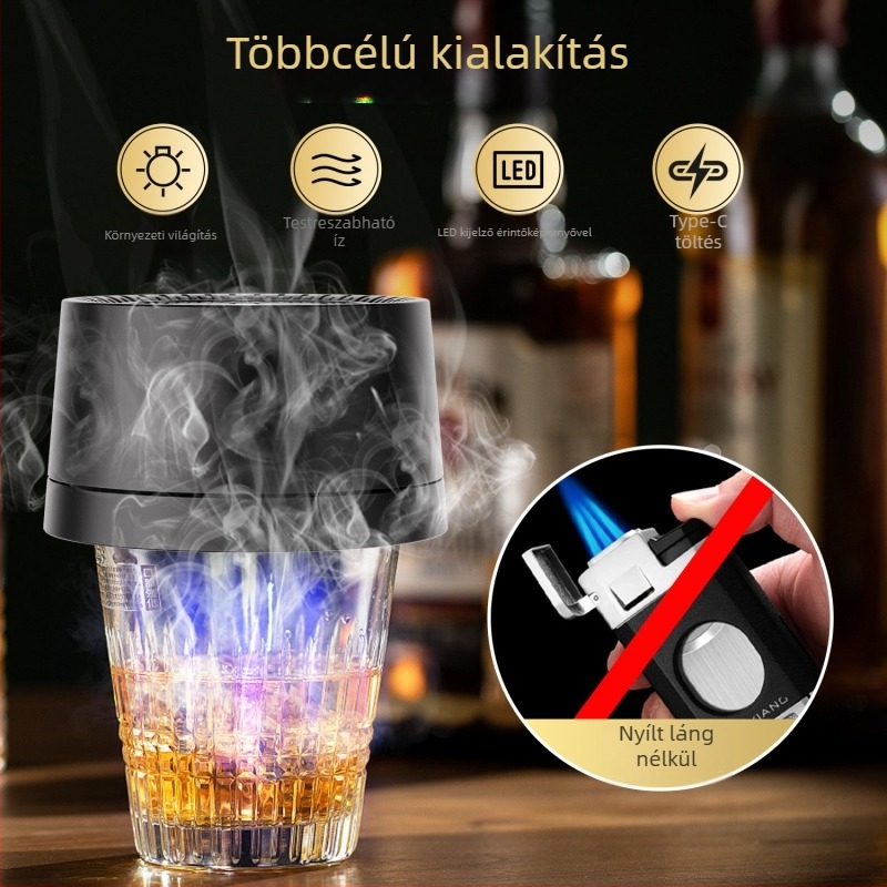 Füstölt koktélkészlet elektromos füstölővel, nordic stílusú boros készlet, egyszerű dizájn (boros készlet, 28 darab)