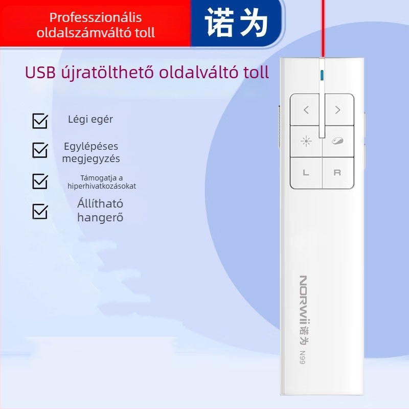 USB oldalfordító toll vezeték nélküli prezentálóval és légi egérrel – oldalváltás, teljes képernyő, hivatkozások; ideális oktatási és értekezleti felhasználás