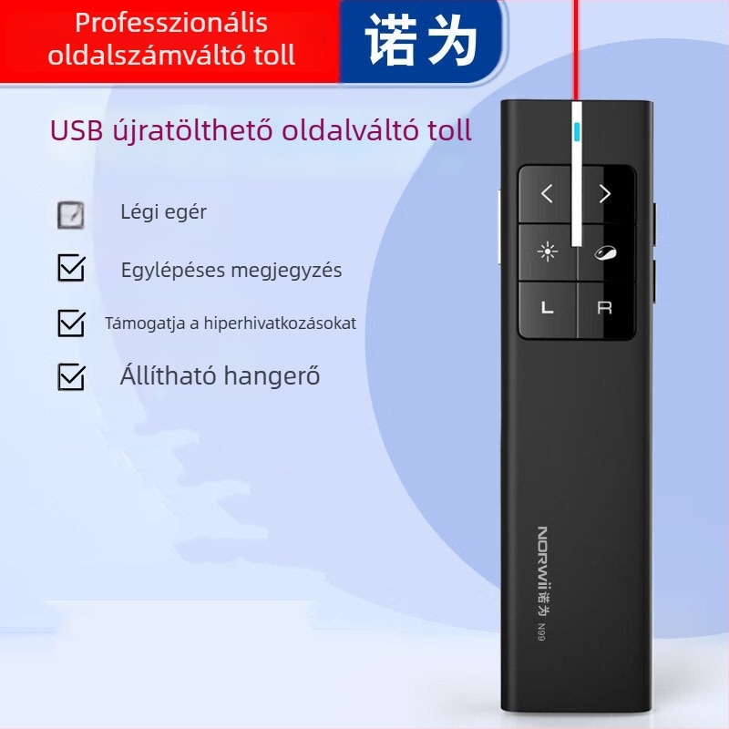 USB oldalfordító toll vezeték nélküli prezentálóval és légi egérrel – oldalváltás, teljes képernyő, hivatkozások; ideális oktatási és értekezleti felhasználás