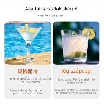 Citrus ízű likőr, alapbor, 40% alkoholtartalom, édes profil