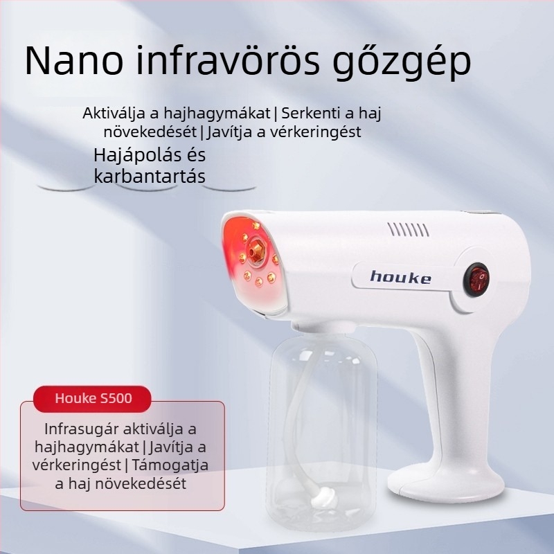 Nano hajápoló permetező — kézi szalonpisztoly a daueroláshoz és festéshez, hőpermet, köd 31–60 s, burkolat UV/gumi/metál felület