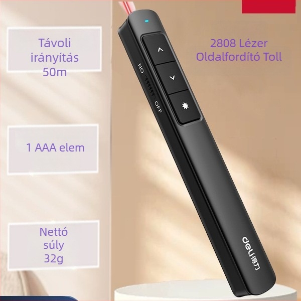 Deli vezeték nélküli PPT előadó tollal oldalváltó toll és lézerpointer (műanyag, 2808PL)