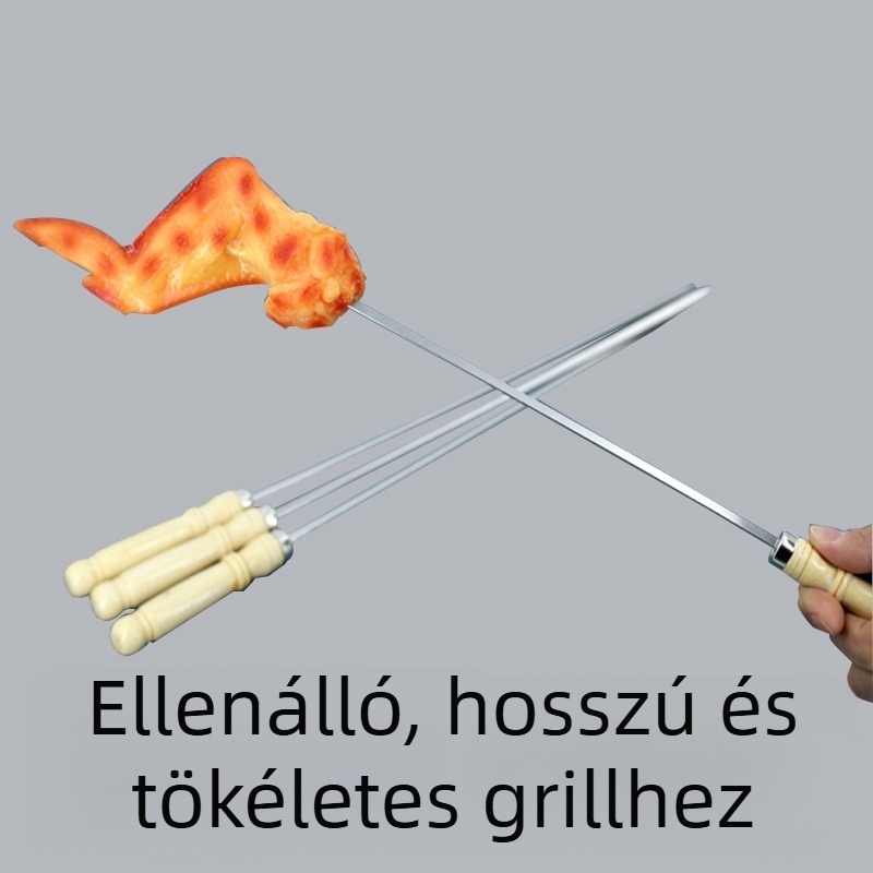 Grillnyársak rozsdamentes acélból, fa nyéllel – többször használhatóak, Furnace márka, csomag 2000 darab.