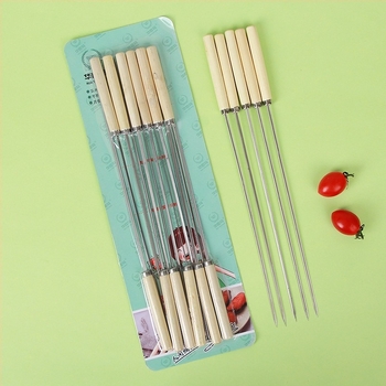 Rozsdamentes acél grillnyárs fa nyéllel bárány kebabhoz, újrahasználható, 100 darabos csomag
