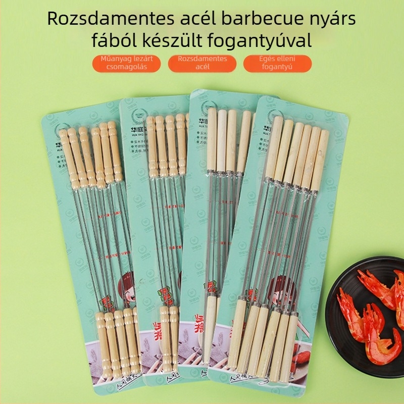 Rozsdamentes acél grillnyárs fa nyéllel bárány kebabhoz, újrahasználható, 100 darabos csomag