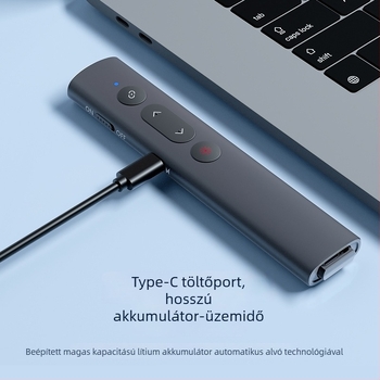 PPT oldalpörgető lézerpointer toll, USB vezeték nélküli prezentációs távirányító, 200 m-es lézeres távolság, 650 nm hullámhossz, 200 mAh akkumulátor