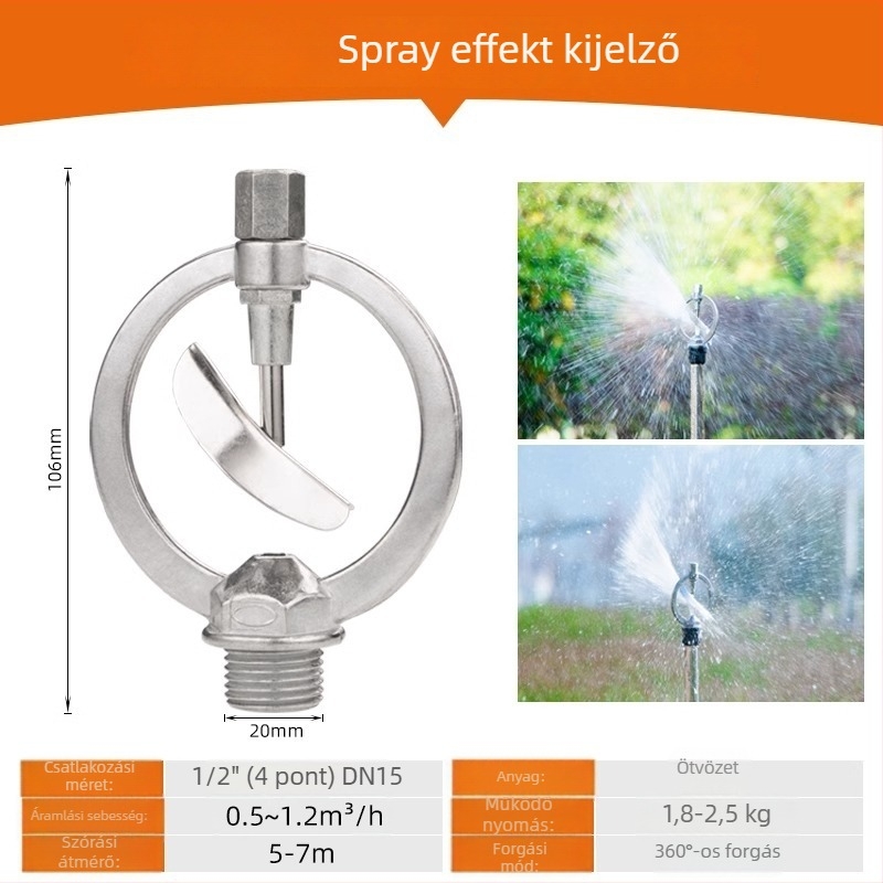 Eső alakú öntözőfej, 360°-os automatikus forgással a gyep öntözéséhez