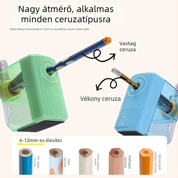 Ceruzahegyező — Femili, műanyag, kézi működtetés, geometriai forma, átlátszó test
