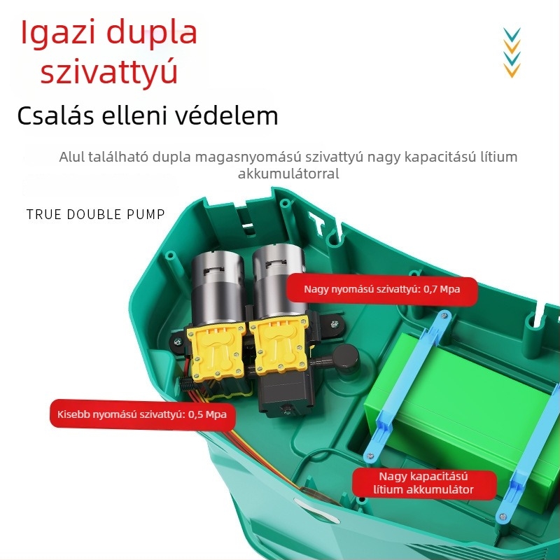 Elektromos permetező kettős pumpával, nagy nyomású, lítiumakkumulátorral, mezőgazdasági fertőtlenítéshez és növényvédő szer permetezéséhez