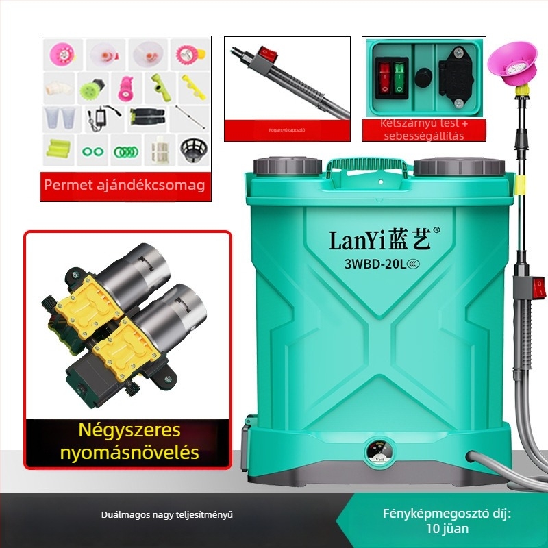 Elektromos permetező kettős pumpával, nagy nyomású, lítiumakkumulátorral, mezőgazdasági fertőtlenítéshez és növényvédő szer permetezéséhez