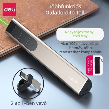 Deli PPT lézer toll távirányítóval multimédiás prezentációkhoz, USB újratölthető, 100 m lézerhatótáv