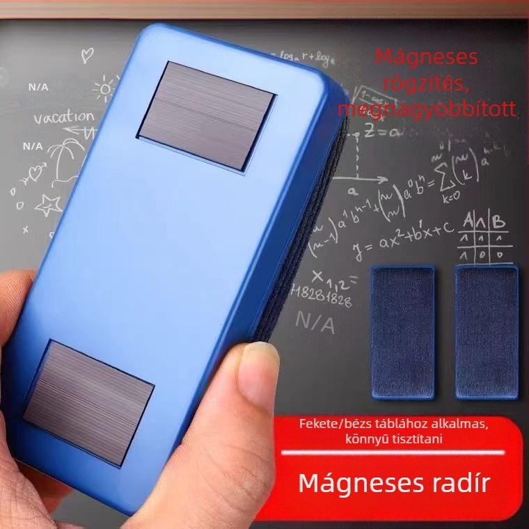 Mágneses táblatisztító, kétfunkciós szivaccsal, flaneles hátlappal, pormentes