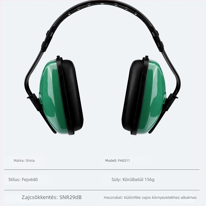 Fejre szerelhető fülvédő ipari minőségű anyagból, hangszigetelés és zajcsökkentés, belső hangszigetelő szivacsos bélés, gyári környezethez