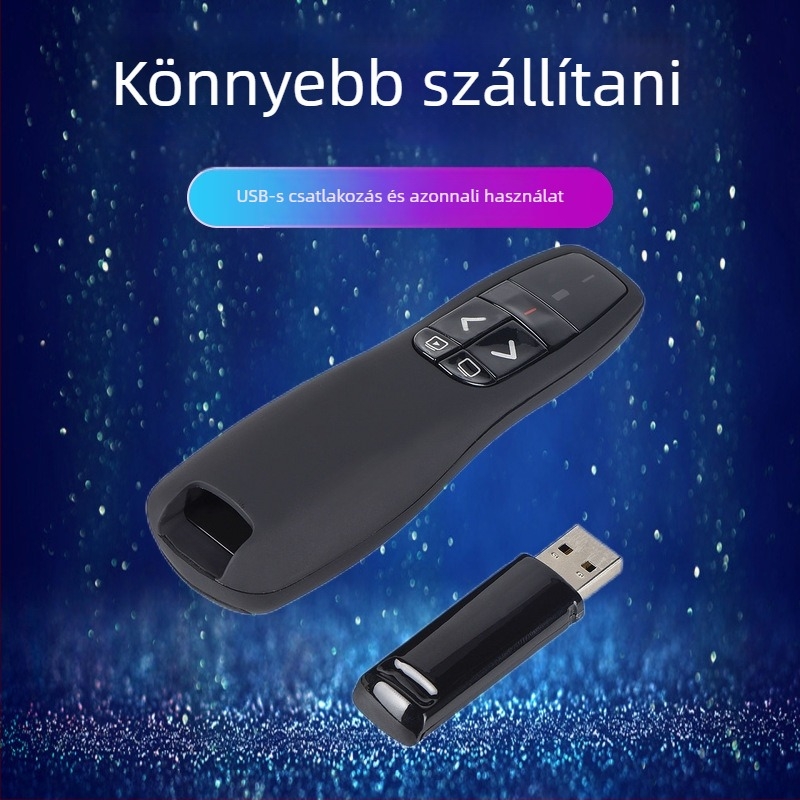 2.4G oldalváltó toll lézerpointerrel PPT előadásokhoz, oktatáshoz és beszédekhez — Tencenta Márka, lézer távolság 50 m, hullámhossz 5 nm, AAA elem