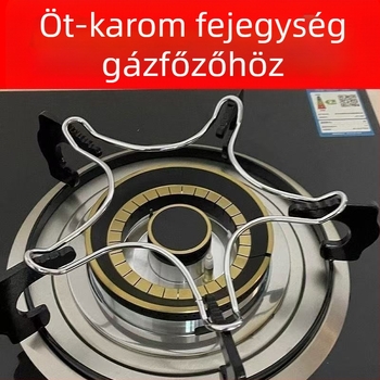 Rozsdamentes acélból készült univerzális edénytartó gázégőhöz, csúszásmentes; kompatibil wokkal, leveses és tejes edényekkel; öt- és négyágú kialakítás