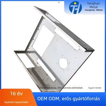 Rozsdamentes acél lemez alkatrész flanírozással, hajlítással és szegecseléssel; lézeres vágás, galvanizált felület | vastagság 1.5 mm, tűrés 0.02 mm