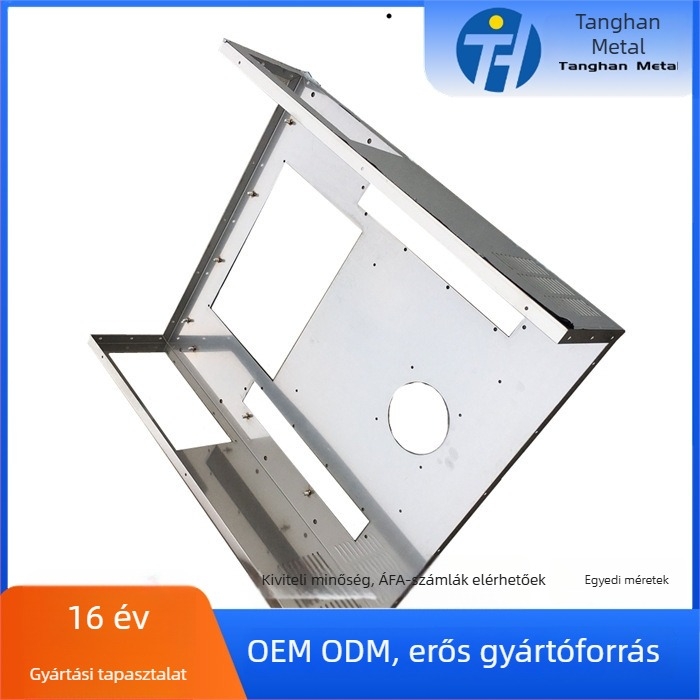 Rozsdamentes acél lemez alkatrész flanírozással, hajlítással és szegecseléssel; lézeres vágás, galvanizált felület | vastagság 1.5 mm, tűrés 0.02 mm