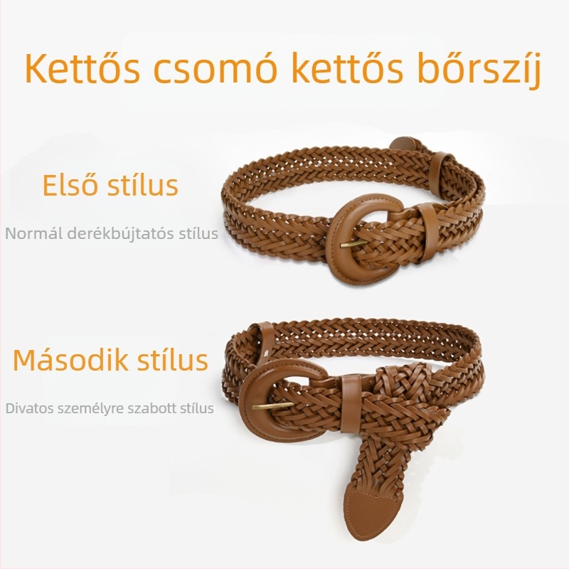 Női széles bőröv lyukmentes, szövött, két rétegű marhabőr, ruha derekára tervezett öv