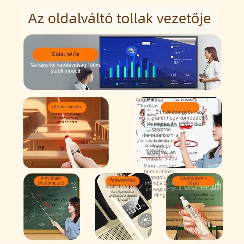 Hosszabbítható oktatási mutató lézerrel a lapok lapozásához, írható, PPT visszaszámláló, érintőképernyős multimédia