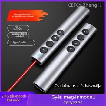 Alumíniumötvözetből készült vezeték nélküli oktatási mutató toll, 2.4G/Bluetooth, lézerhatár 100 m, lézerhullámhossz 650 nm, akkumulátor 180 mA