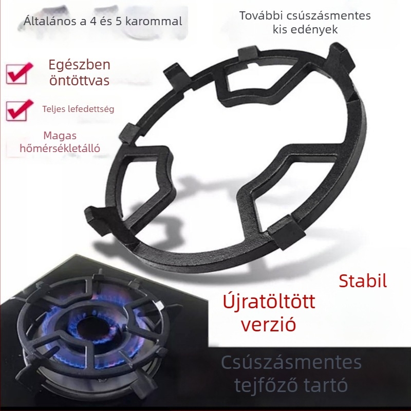 Gáztűzhely tartó, csúszásmentes edény- és wok-tartó, TY-919 modell, öntöttvas, közvetlen beépítés, tömeg kb. 400 g, származás Shunde, Foshan