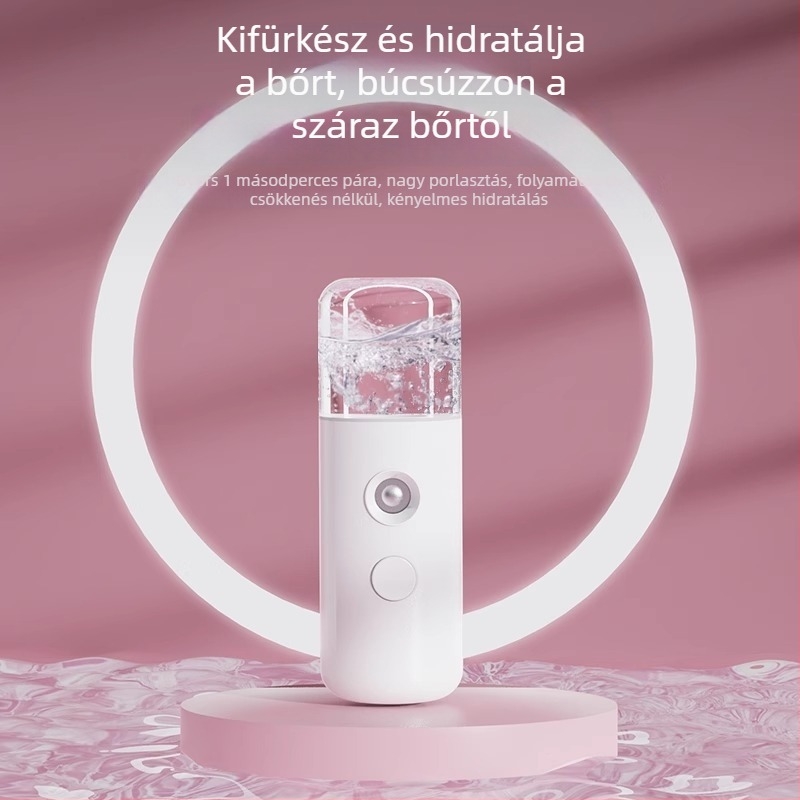 Kézben tartható arc hidratáló eszköz nano párával és oxigénbefecskendezéssel, meleg és hideg permet, 3 fokozatú szabályozás