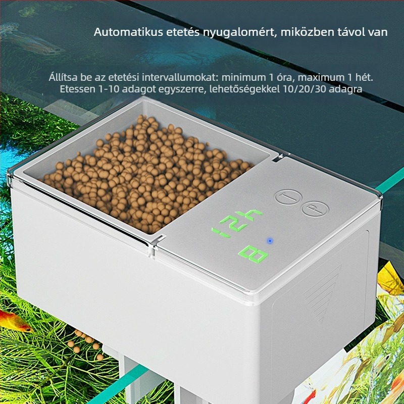 WiFi-vel működő automata etető akváriumhoz időzítővel, nagy kapacitású aranyhal etetője (Anyag: Műanyag; Nem importált; Licencelhető magáncímke: Igen; Alkalmas akváriumi halakhoz)