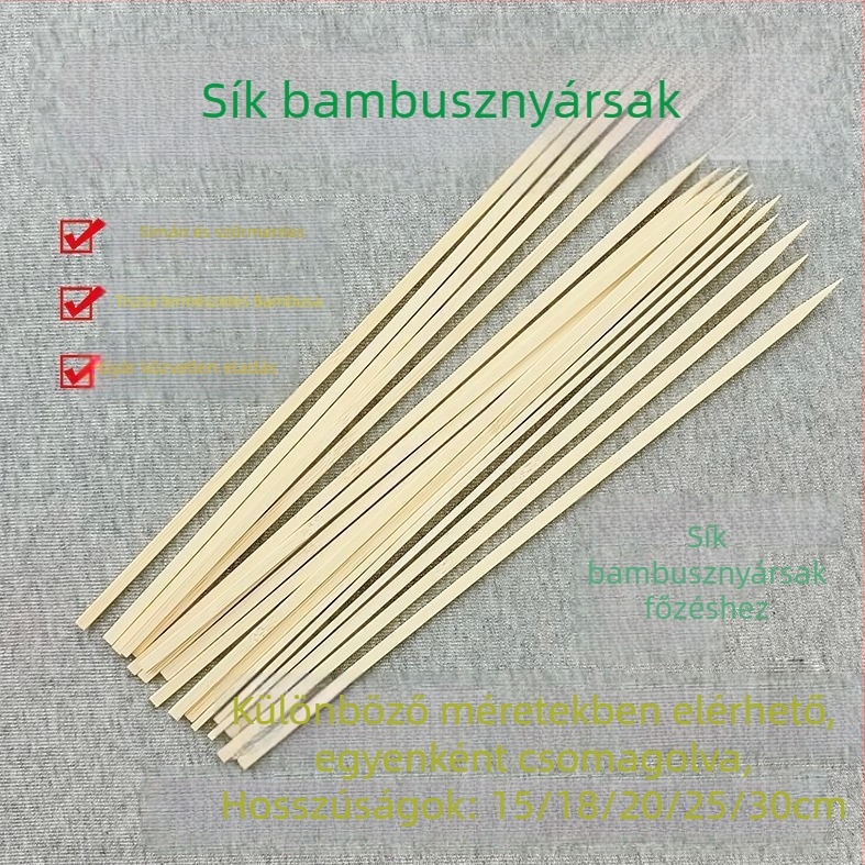 Lapos bambusz nyárs grillsütéshez, egyszer használatos, kézzel készített, DIY
