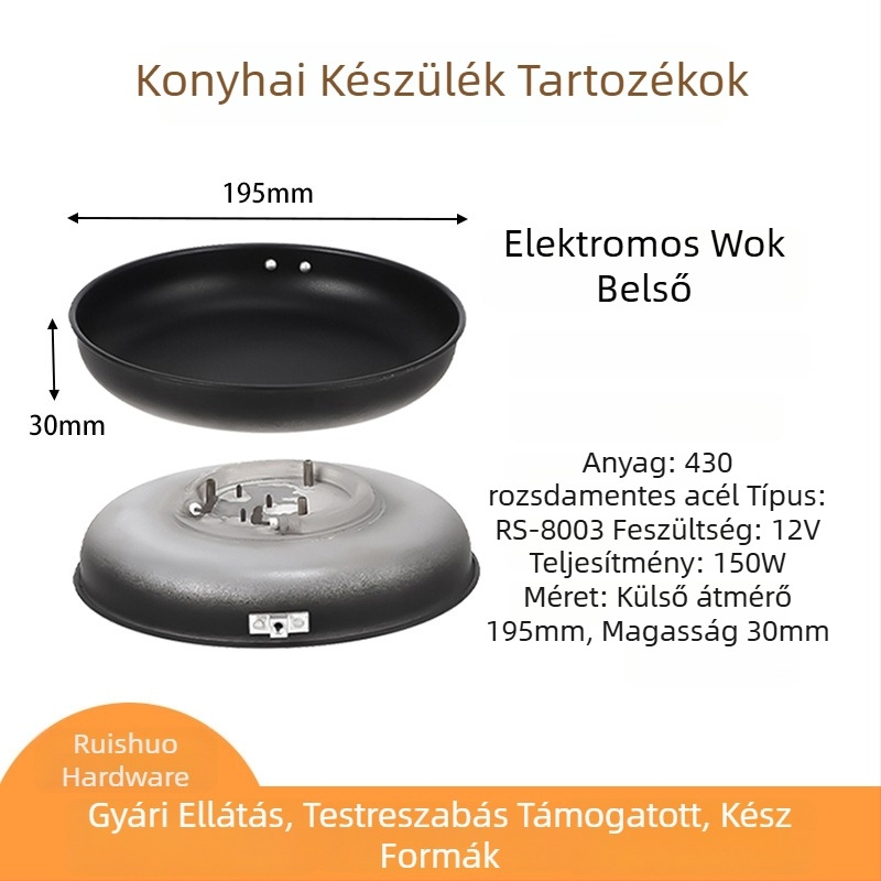 12V-es elektromos wok belső edénye, 430 rozsdamentes acél