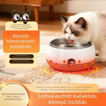 Macska víz adagoló fűtővel és belső rozsdamentes acél tálcával, hőmérséklet-szabályozás, teljesen automata, mini