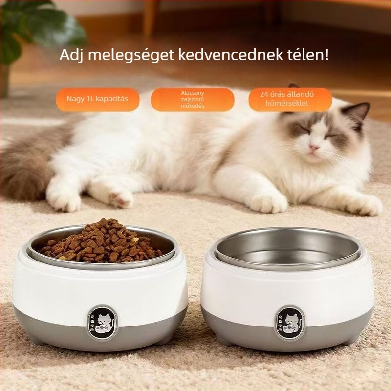 Macska víz adagoló fűtővel és belső rozsdamentes acél tálcával, hőmérséklet-szabályozás, teljesen automata, mini