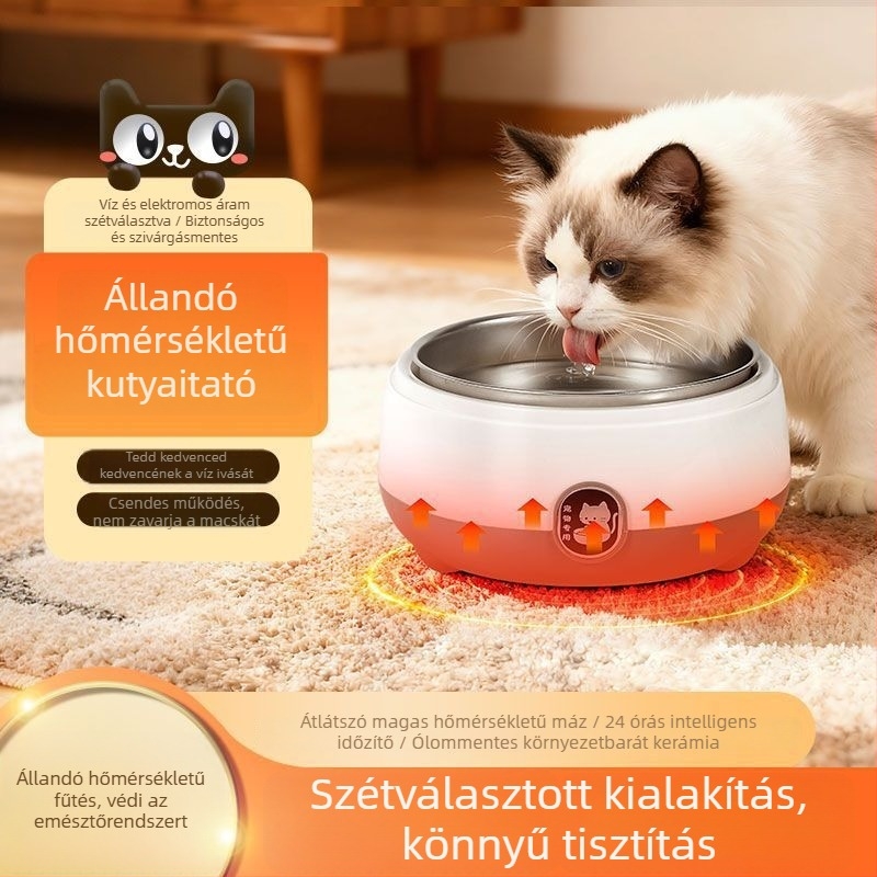 Macska víz adagoló fűtővel és belső rozsdamentes acél tálcával, hőmérséklet-szabályozás, teljesen automata, mini