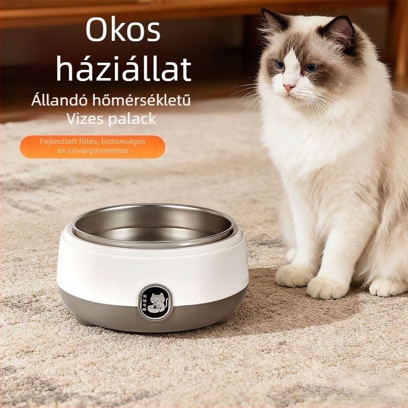 Macska víz adagoló fűtővel és belső rozsdamentes acél tálcával, hőmérséklet-szabályozás, teljesen automata, mini