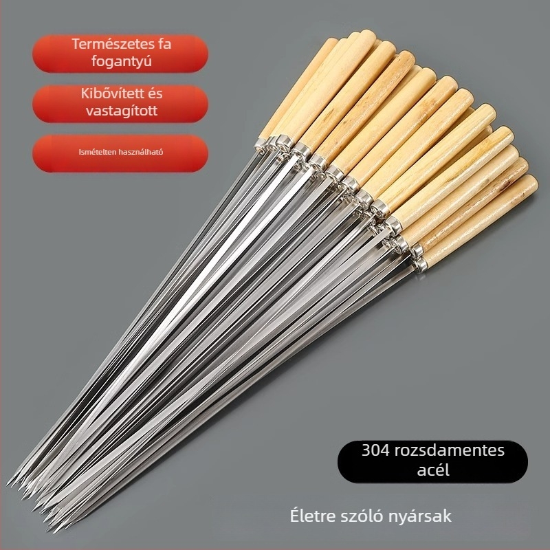 Rozsdamentes acél nyársak fából készült nyéllel, újrafelhasználható