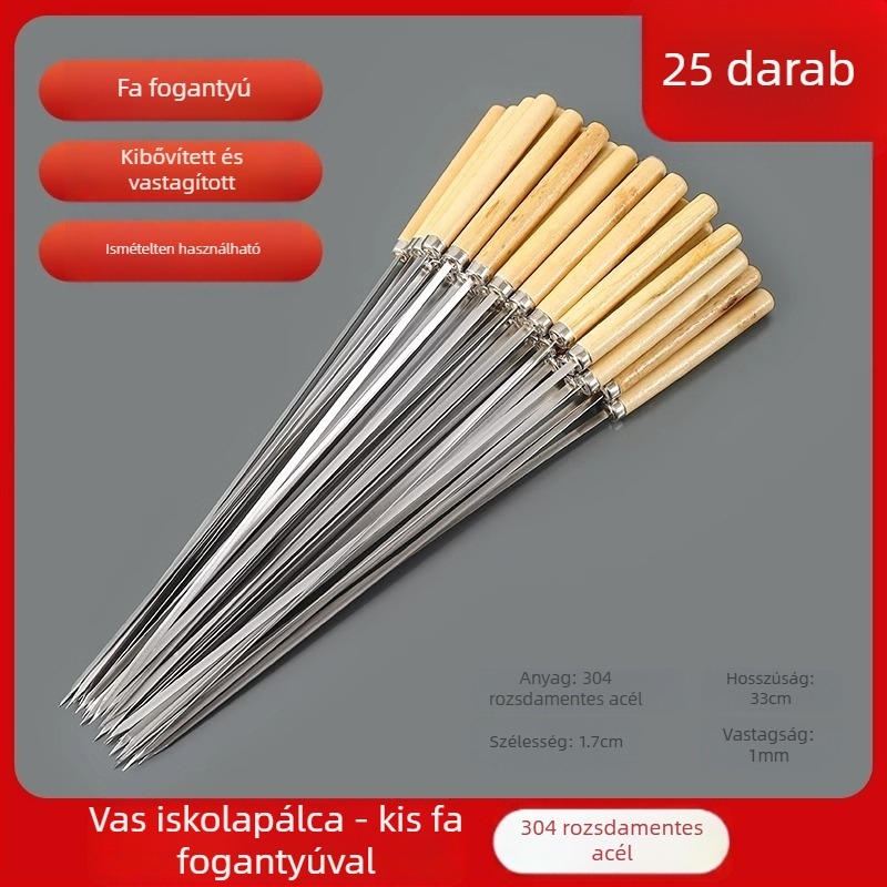 Rozsdamentes acél nyársak fából készült nyéllel, újrafelhasználható