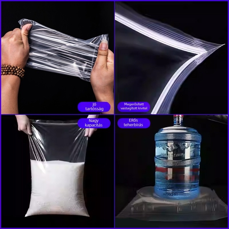 Átlátszó PE csomagoló tasak, önzáródó, zárási hossz 10–30 cm, kis alkatrészekhez