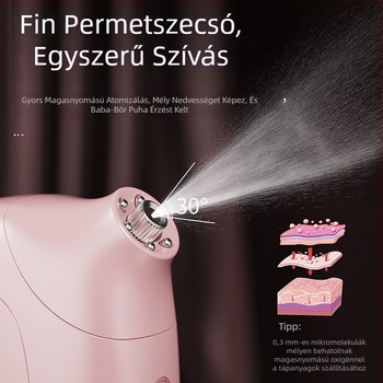 Arcápolási hidratáló nebulizáló hideg nano spray-vel — beépített akkumulátor 800–1000 mAh, 1 fokozat, köd idő 31–60 s