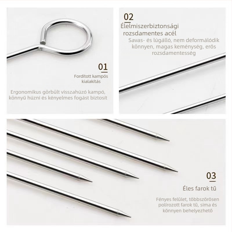 Rozsdamentes acél grillnyársak kacsa, csirke, malac és bárány sütéséhez